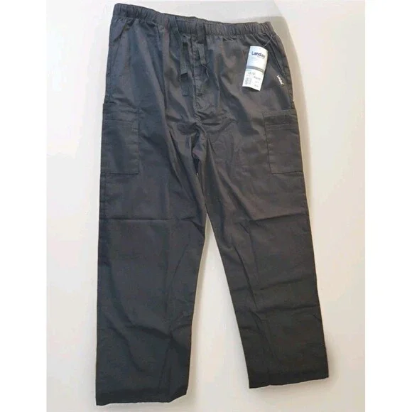Landau Essentials Men's Cargo Scrub Pants Black XL Regular NWT 8555 Relaxed Fit