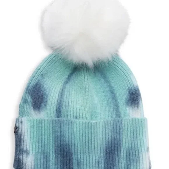 jocelyn Aqua Tie-Dye Beanie with White Pom