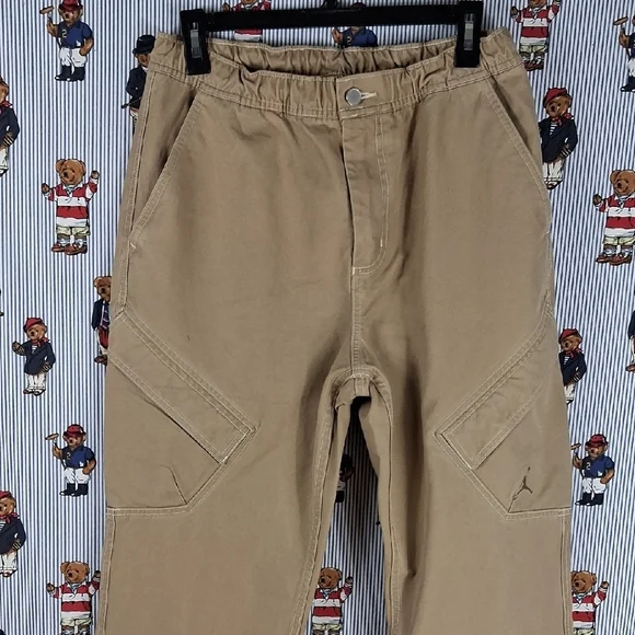 Jordan Brand Khaki Flat Front Drawstring Button & Zipper SZ SM  Cargo Pants