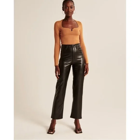 Abercrombie and Fitch | The Ankle Straight Super High Rise Vegan Leather Pants
