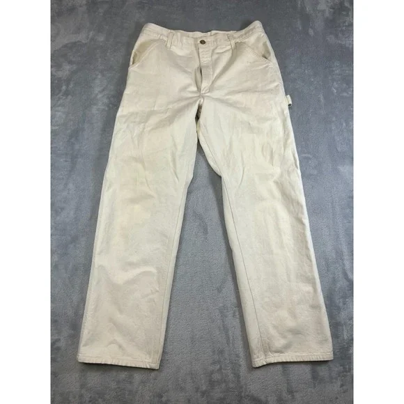 Carhartt White Drill Pants Vtg Made In USA Painters Dungarees 34x32 72WS