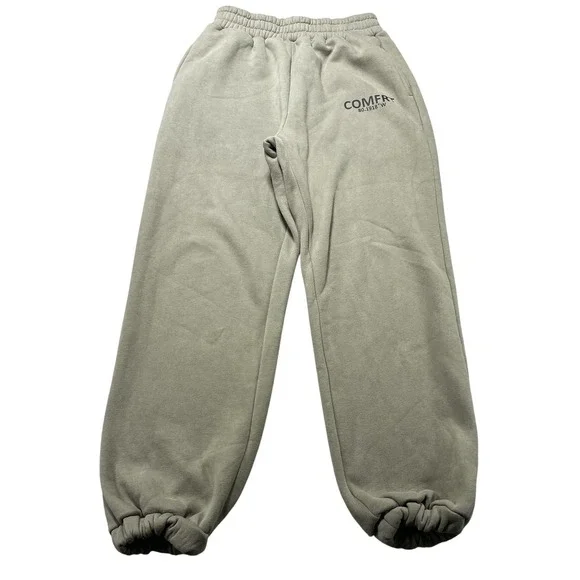 Comfrt Pants Mens Medium Green Fleece Sweatpants Elastic Waist Elastic Cuffs