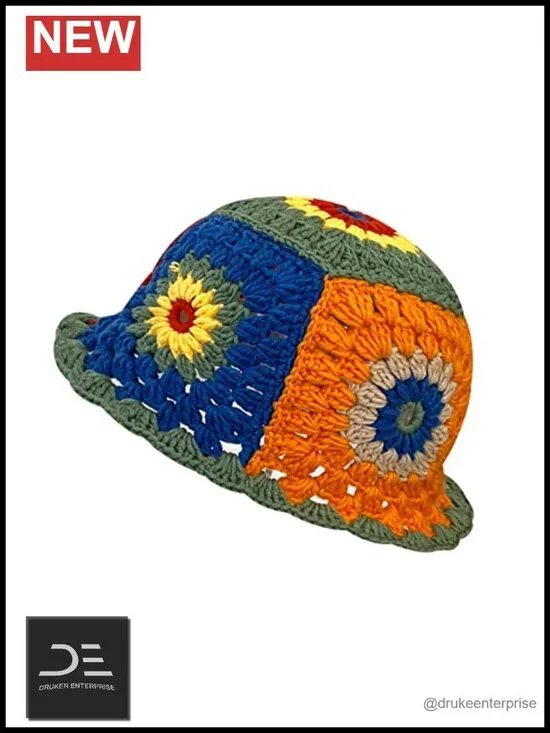 Hand Crochet Bucket Hat Floppy Beach Hat Wide Brim Foldable