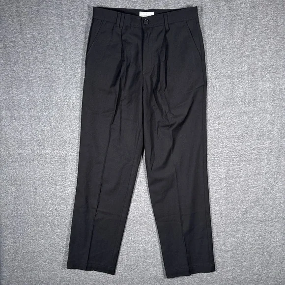 I Love Ugly Winston Pants Mens Small Black Pleated Wool Blend Stretch Trousers