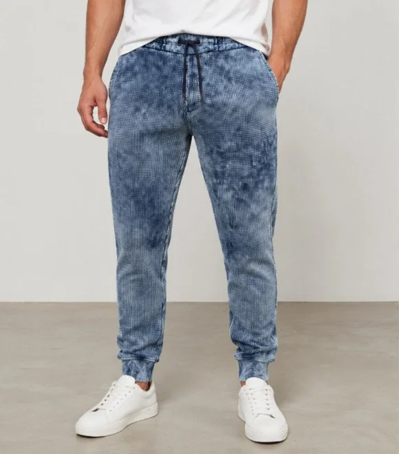 Cotton Citizen Men Blue Acid Wash Thermal Jogger Sweatpants Sz M USA Made Lounge