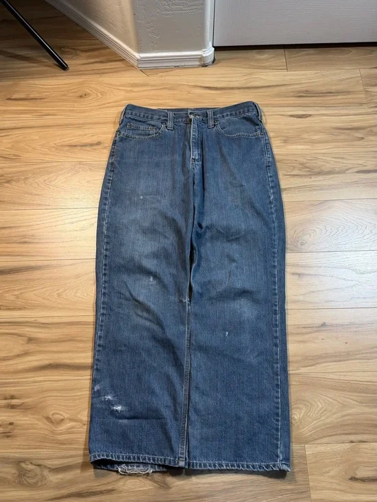 Carhartt Mens Relaxed Fit Dark Wash Blue Denim Straight Jeans 5-Pocket
