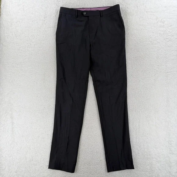 Tiglio Dress Pants Mens 34R Black Slim Fit Wool Tapered Office Business 34x34‎