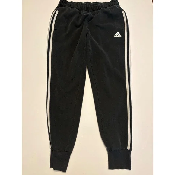 Adidas Fleece Joggers Mens Small Black 3-Stripe Cuffed Sweatpants