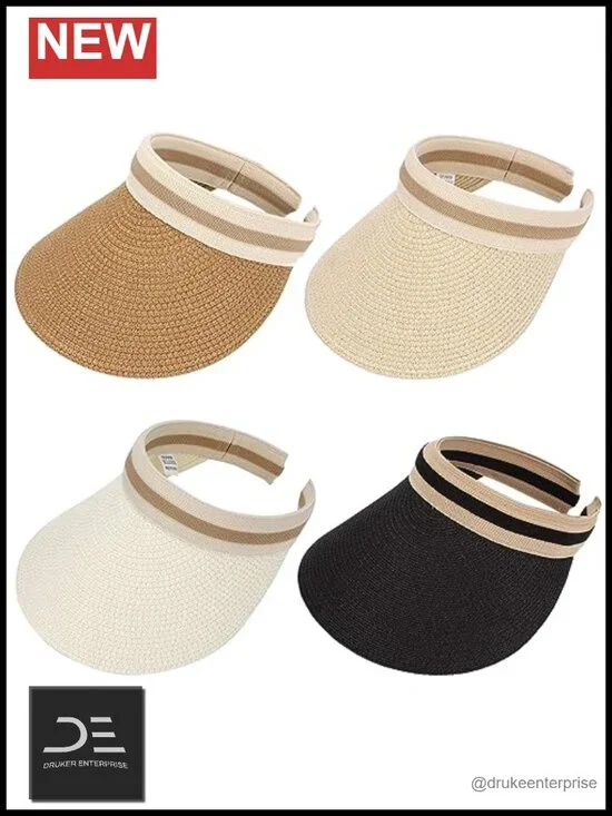 Straw Sun Visor Hat for Women UPF 50+ Wide Brim Ponytail Beach Golf Cap