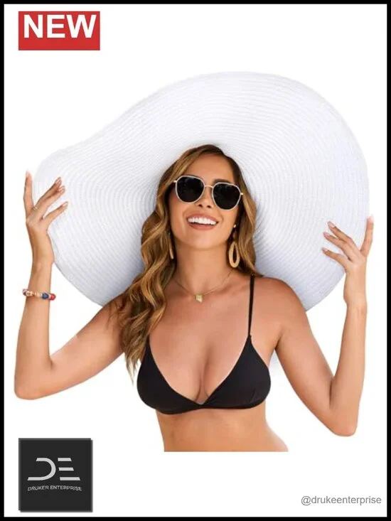 Wide Brim Straw Sun Hat UPF 50+ Foldable Travel Beach Hat