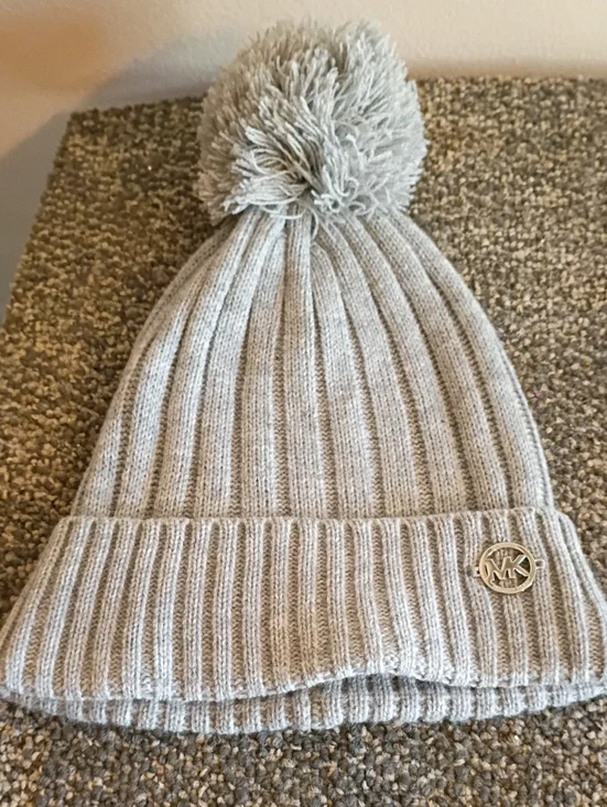 Michael Kors Women's  Ribbed Pom Pom Beanie in Light Gray