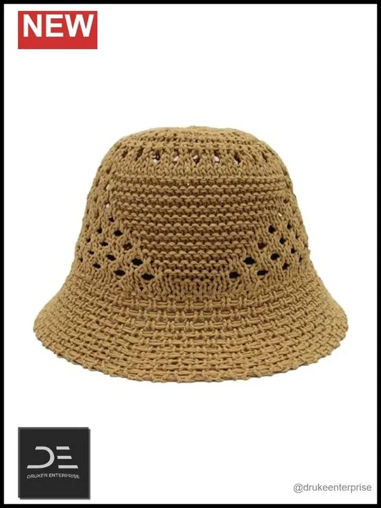 Straw Bucket Hat for Women - Packable Woven Knitted Sun Hat