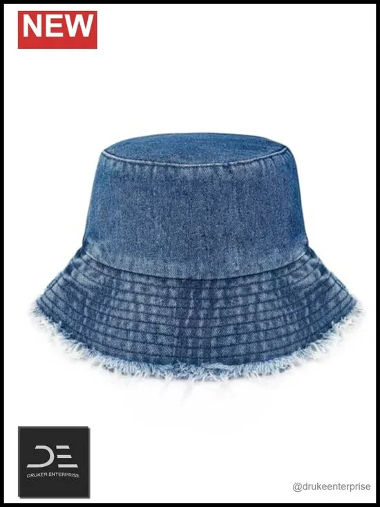 Unisex Denim Bucket Hat Washed Fisherman Cap Wide Brim Lightweight Packable