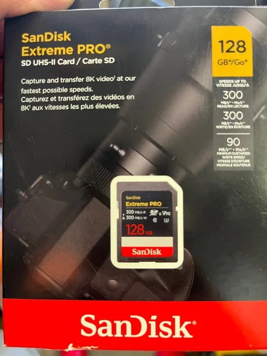 SanDisk Extreme PRO 128GB SD UHS-II Memory Card — Black, Red, White