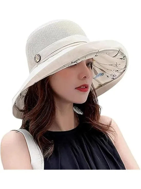 Summer Mesh Sun Hats for Women UV Protection Wide Brim Packable Beach Bucket Hat
