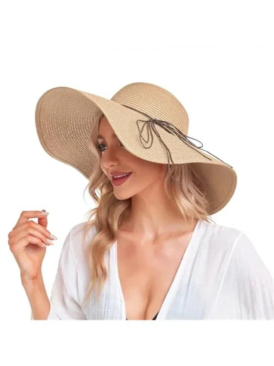 Beach Hats for Women Straw Sun Hat Floppy Wide Brim Foldable UPF 50+ UV
