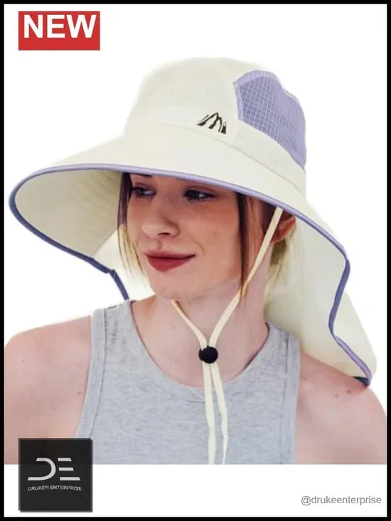 UPF 50+ Wide Brim Sun Hat with Ponytail Hole Water Resistant Foldable