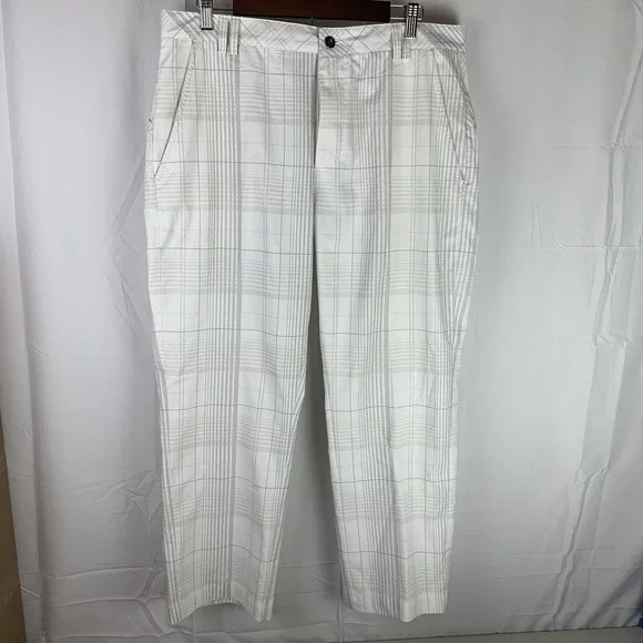Ogio Golf Pants‎ Tag 36x32 (Measure 36x27.5) White Gray Plaid Stretch