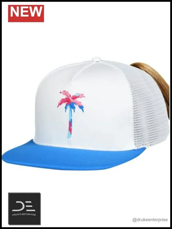 Women's Snapback Cap with Ponytail Opening, Cotton and Mesh Trucker Hat