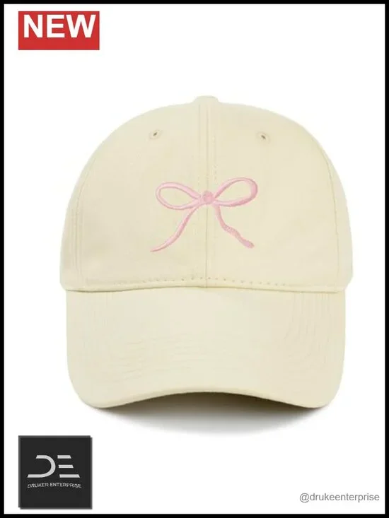 Adjustable Cotton Baseball Cap with Bow Tie for Women