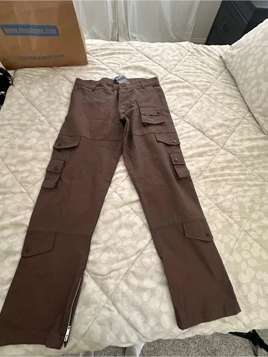 Boohoo Brown Cargo Pants with Zip Hem Detail