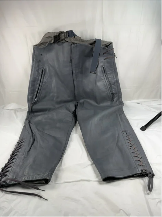1979 West German Bundeswehr Gray Leather Motorcycle Trousers Beckumer Lederwerk