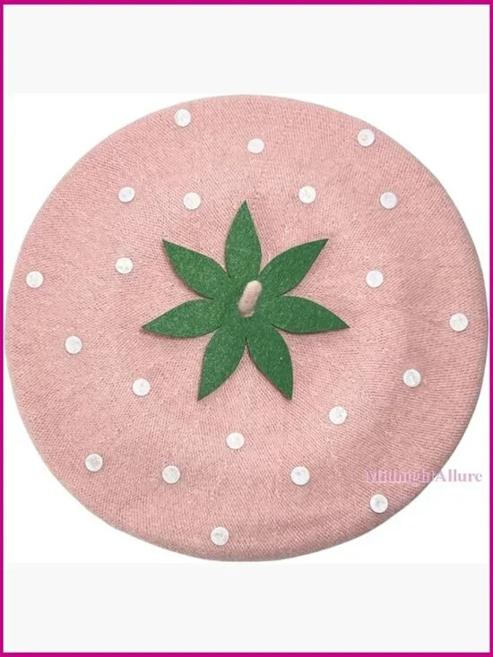 Winter Mom and Daughter Matching Beret Hats Cute Strawberry Gift