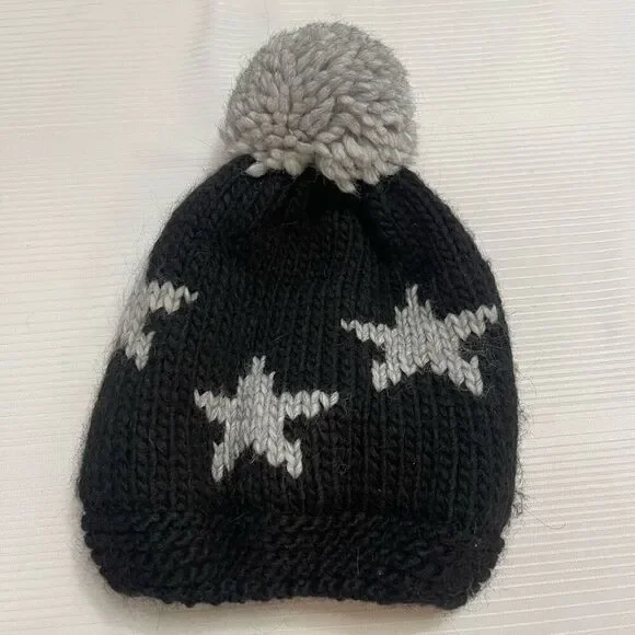 NARDI & TAGLIAFERRI Italy Wool Alpaca Black Grey Star Beanie Hat