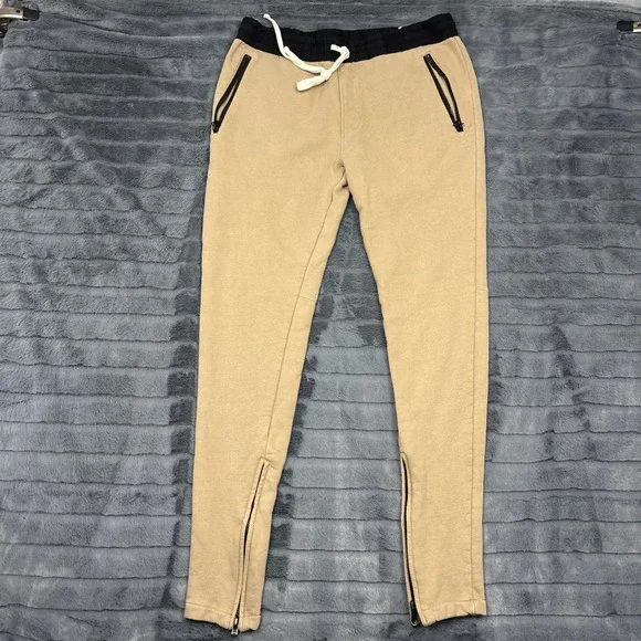 FOG Fear of God Essentials Sweatpants Mens M Tan Ankle Zip Joggers Slim Fit