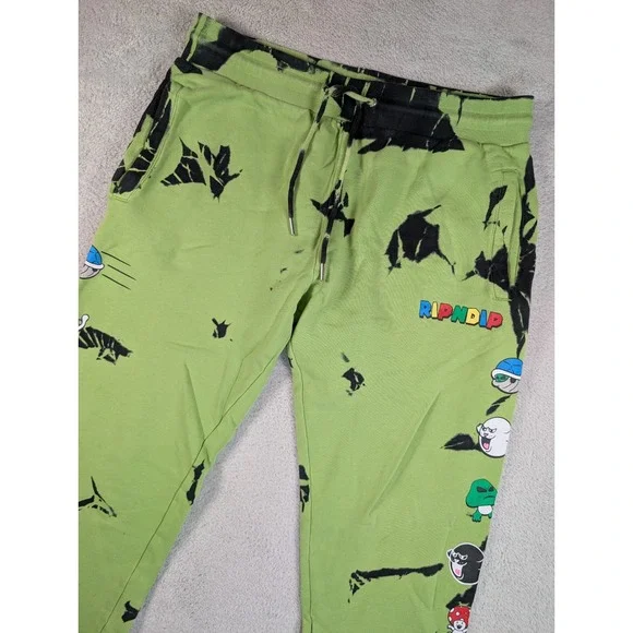 Ripndip Super Sanza Sweatpants Mens Large Green Black Acid Wash Mario Joggers