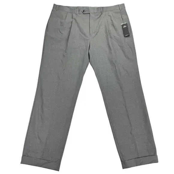 Michael Kors Mens Pleated Cuffed Solid Classic Fit Stretch Pants Gray 42x32