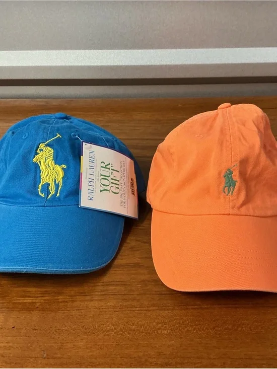 Ralph Lauren Fragrance Blue Big Pony Melon Cotton Strap Back Cap Lot Of 2