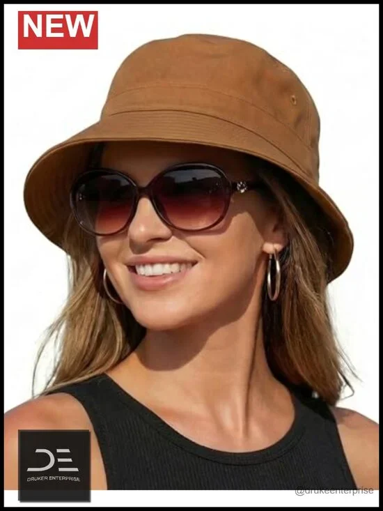 Cotton Packable Bucket Sun Hat for Women Men with Adjustable Drawstring