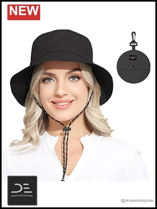 Packable Waterproof UV Protection Bucket Hat with Adjustable Chin Strap