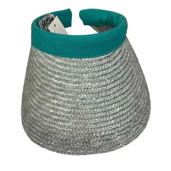 Eugenia Kim Chrissy Straw & Linen Visor in Mint NWT One Size