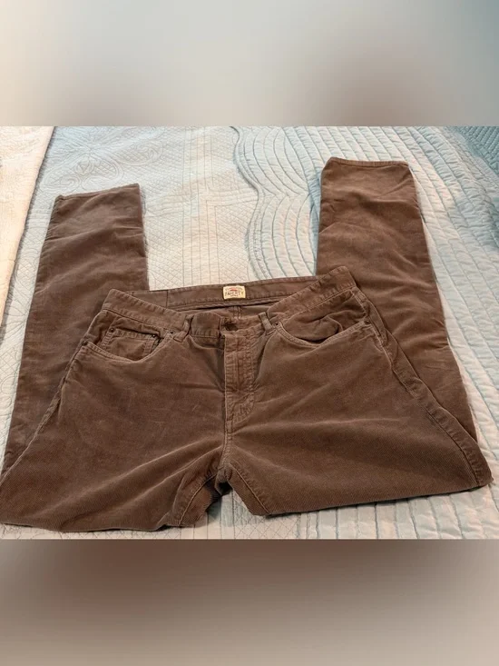 Faherty Men’s Organic Cotton Stretch Corduroy Pants 32 Brown Slim Straight