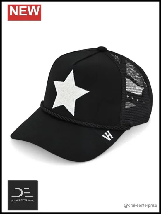 Mesh Star Trucker Hat with Pearl Embellishment - Adjustable Snapback for Women