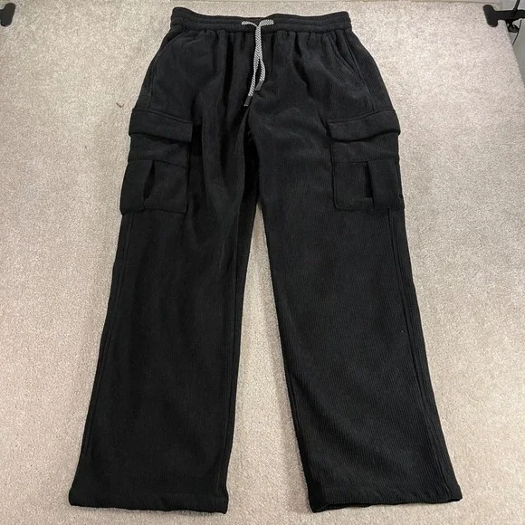 Unbranded Corduroy Cargo Pants Mens Size 33 Black Wide Leg Streetwear