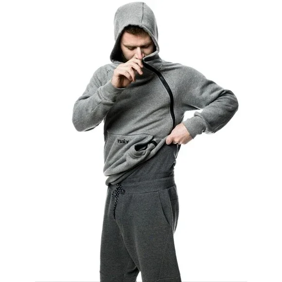 NWT Tuxy Jumpsuit Sweat Suit Mens Sz Large Black One Piece Lounge Hoodie Joggers