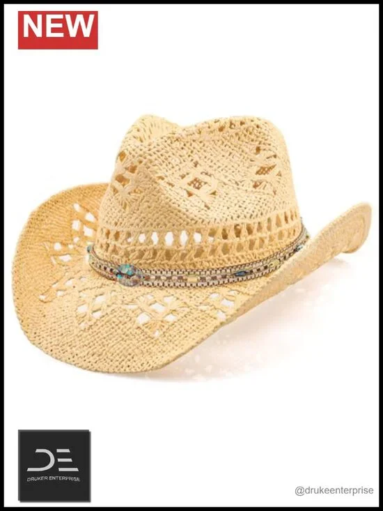 Natural Straw Cowboy Hat with Shapeable Brim for Women Men
