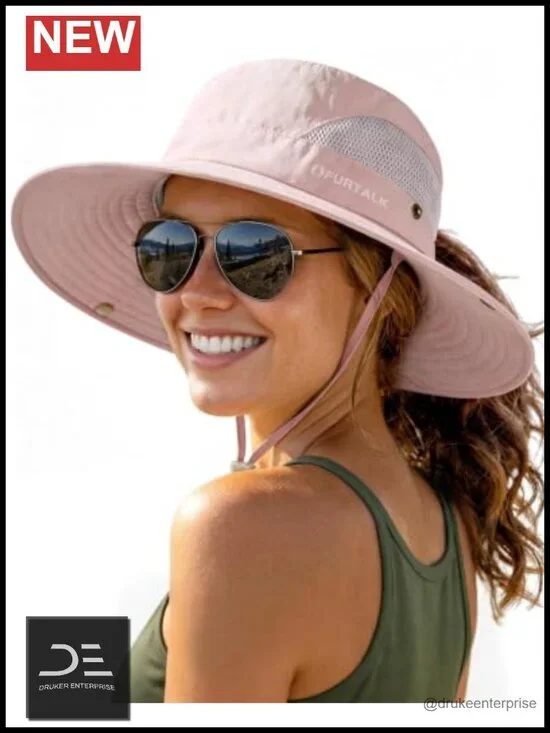 Womens Sun Hat with Ponytail Hole UPF 50+ Wide Brim Waterproof Nylon Foldable