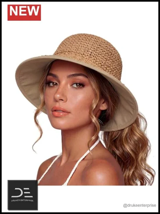 Hand Crochet Straw Sun Hat with Cooling UPF 50+ Sweatband