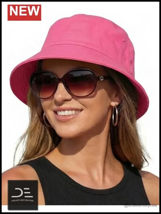 Unisex Cotton Bucket Sun Hat Packable Adjustable Drawstring