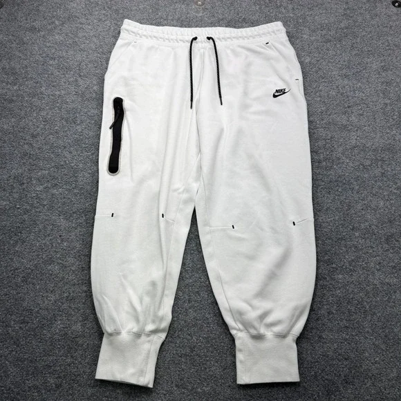 Nike Tech Fleece Jogger Pants Mens XL White Tapered Zipper Pocket Athletic