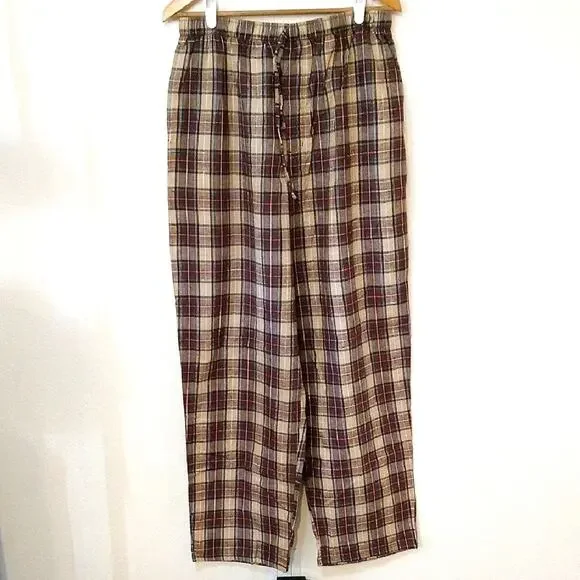 Basic Options Natural Choice Marroon Tan Plaid Loungwear Pajama Pants