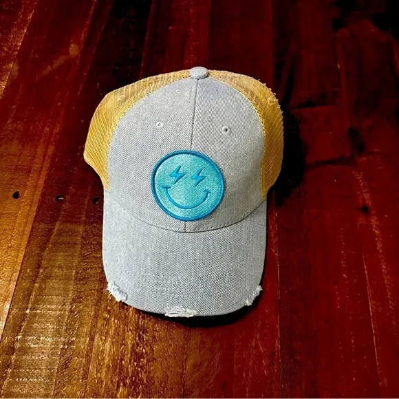 Smiley Embroidered‎ Distressed Ball Cap