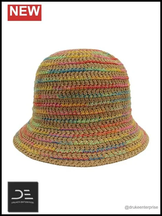 Knitted Straw Bucket Hat Packable Travel Sun Hat UV Protection