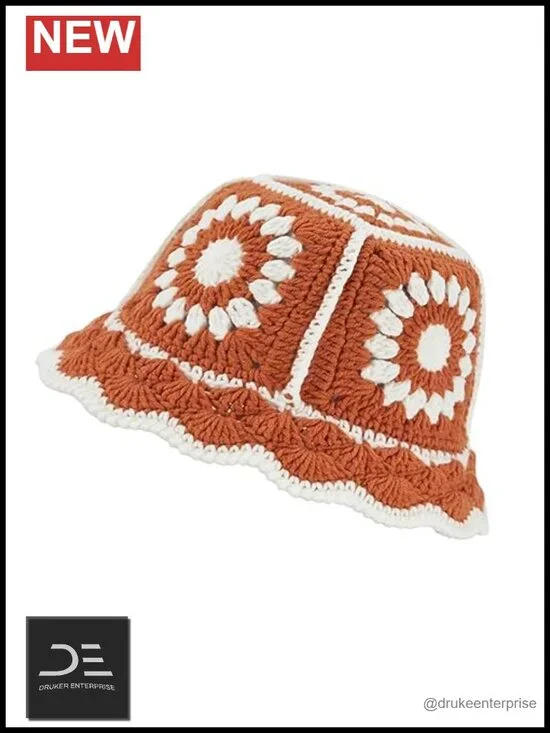 Hand Knitted Crochet Bucket Hat - Foldable Floppy Beach Hat for Women -