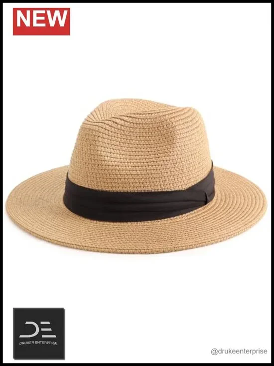 Women Straw Panama Fedora Hat UPF 50+ Sun Protection Roll Up