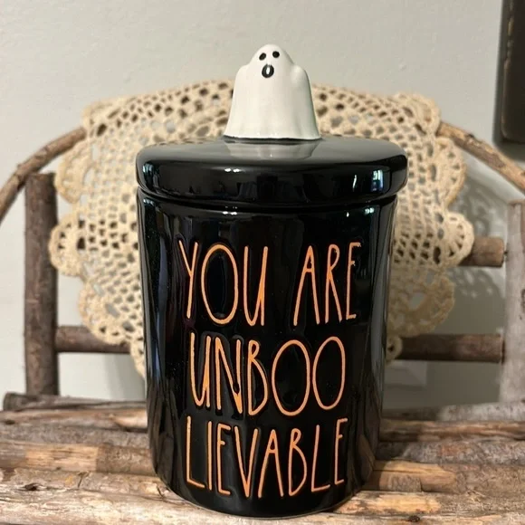 LAST ONE! NEW IN PACKAGING! RAE DUNN YOU ARE UNBOOLIEVABLE W/GHOST LID JAR